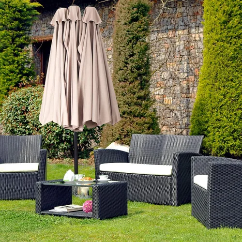 Vista 3 de Tangkula Sombrilla de patio de 15 pies de doble cara para mesa de mercado al aire libre con manivela (beige)