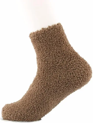 Vista 2 de 5 Pairs Womens Fuzzy Socks Soft Winter Warm Solid Socks for Ladies Café