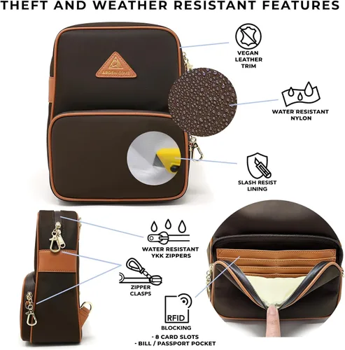 Vista 5 de Arden Cove Mochila impermeable antirrobo Carmel con herrajes clásicos, Negro -, Mochila