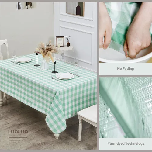 Vista 4 de Mantel rectangular de 70.9 x 55 pulgadas, mantel de cuadros impermeable y reversible, funda de mesa de picnic de mezcla de algodón lavable