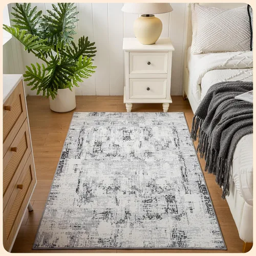 Vista 375 de Istana Alfombra larga antideslizante de 2.5 x 8 para el hogar, para pasillo y cocina, lavable, sedosa y suave al tacto, elegante, color azul y marfil