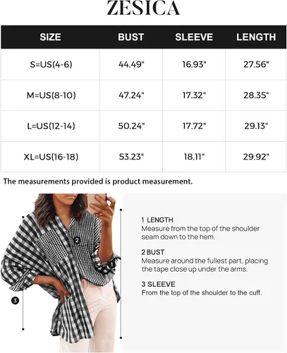Vista 5 de ZESICA Women's Casual Plaid Patchwork Long Sleeve Button Down Oversized Shirt Blouse Top