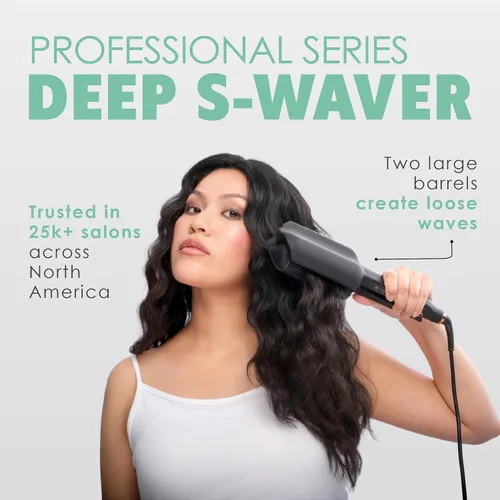 Vista 2 de MINT Ondulador de pelo de sirena de doble barril para cabello largo Herramienta iónica de ondulación profunda que crea volumen y ondas de playa