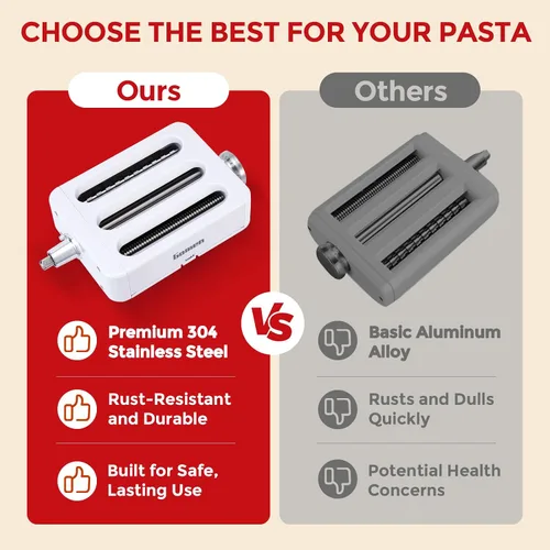 Vista 3 de Accesorio para hacer pasta para mezcladores de pie KitchenAid 3 en 1 de acero inoxidable Rodillo de pasta, cortador de espaguetis/fettuccine