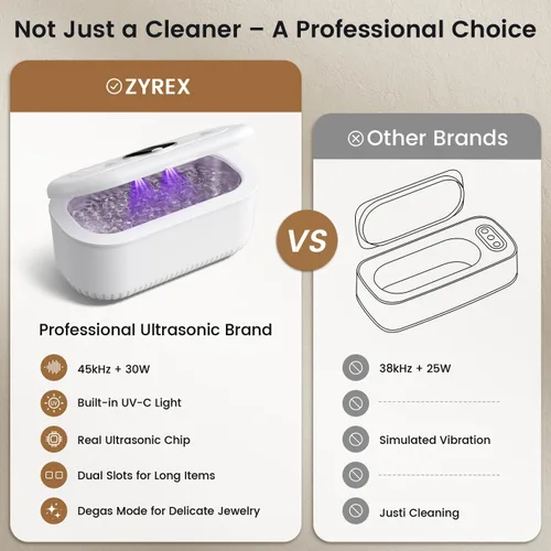 Vista 2 de 48Khz Ultrasonic Jewelry Cleaner, 30W Ultrasonic Cleaner with 2 UV Lights and Dual Brush Ports, 3 Modes Jewelry Cleaner Ultrasonic Machine with