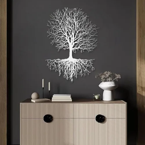Vista 6 de Yemwot Arte de pared de metal árbol de la vida, arte de pared de árbol de metal, decoración industrial, silueta de rama, decoración de sala de estar