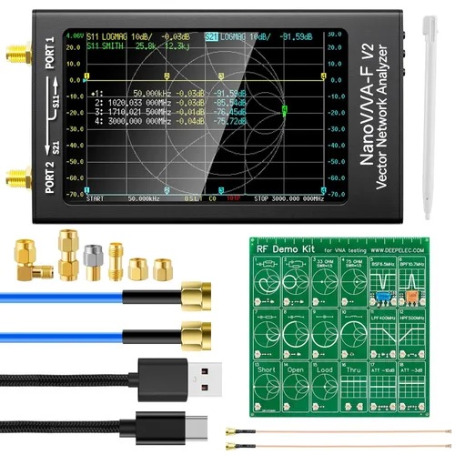 Vista 10 de AURSINC Analizador de Red Vectorial NanoVNA-F V2 Actualizado 50KHz-3GHz HF VHF UHF, Analizador de Antena VNA, Pantalla Táctil de 4.3 Pulgadas