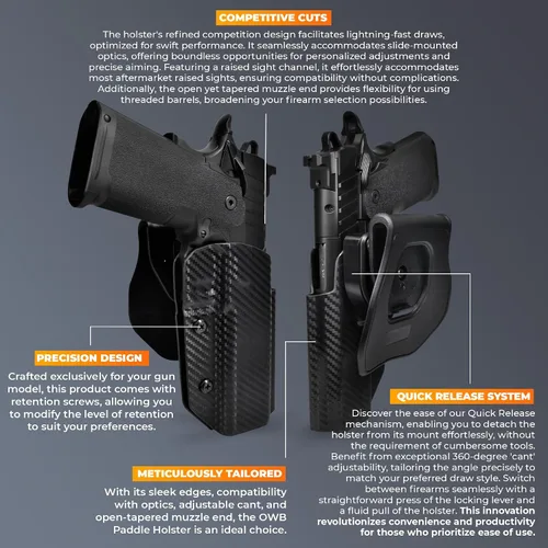 Vista 8 de OWB - Pala negra de desmontaje rápido - Funda KYDEX - Cintura exterior - Retención Posi-Click - 100% fabricada en EE. UU