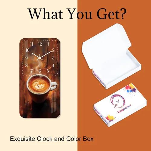 Vista 7 de Reloj de pared de taza de café para cocina, reloj de pared rectangular de madera, funciona con pilas, 12 pulgadas, relojes rústicos vintage