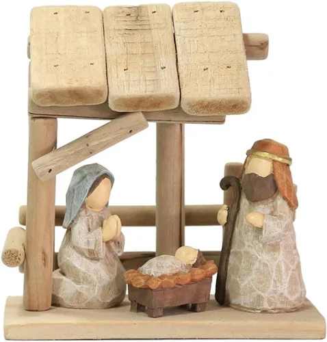 Vista 9 de Estatua de belén de Navidad, adorno de mesa, delicado, coleccionable, decoración navideña, escultura de resina de madera para estante del hogar
