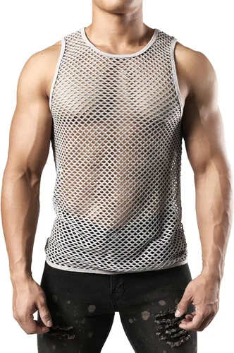 Vista 2 de JOGAL Top muscular sin mangas ajustado de malla para hombre