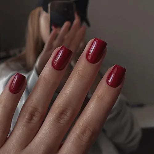 Vista 3 de Uñas postizas cortas a presión, color rojo vino, uñas postizas cortas cuadradas a presión, uñas acrílicas, uñas adhesivas para mujeres, uñas