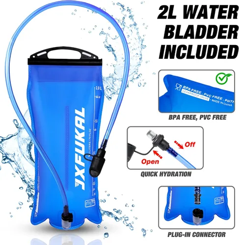 Vista 4 de JXFUKAL Chaleco para Correr, Mochila de Hidratación Ligera con Vejiga de Agua de 2L, Paquete de Hidratación Reflectante, Bolsa Táctica para el Pecho