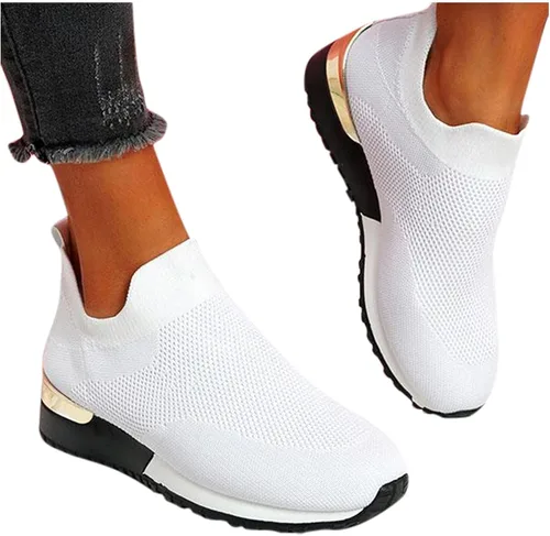 Vista 2 de JWSVBF Zapatos deportivos antideslizantes para mujer, sandalias de punto de malla para mujer, con tacones, mocasines, zapatos informales, unisex, a