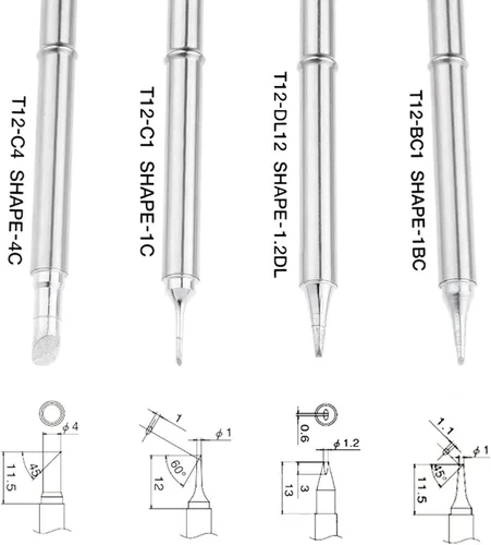 Vista 6 de Yetaha 4 puntas de soldadura T12, repuesto de herramienta de soldadura para FX-951 FX-952, estación de retrabajo de soldadura Hakko para T12-C4