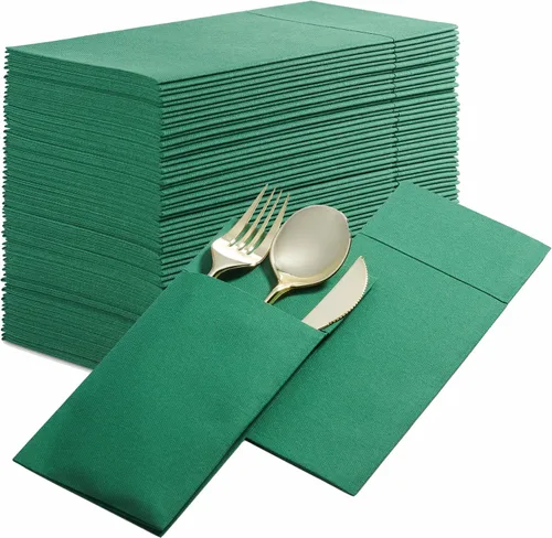 Vista 17 de Paquete de 50 servilletas desechables de lino con bolsillo integrado para cubiertos, color rojo brillante, como servilletas de papel para Navidad