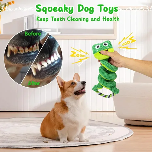 Vista 6 de VIWIK Juguetes interactivos chirriantes para perros, juguetes de peluche masticables para perros grandes, medianos y pequeños, juguetes inteligentes