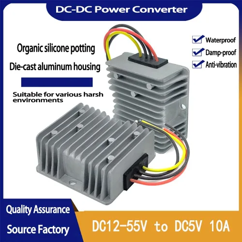 Vista 2 de 12V-55V a 5V 10A DC Convertidor Epoxi Sellado Marine Boat Fish Transductor 12V-55V en, 5V 10A fuera, sellado epoxi, GND común no aislado