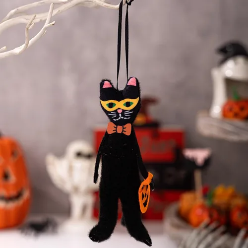 Vista 7 de Juego de 4 adornos para árbol de Halloween, gato negro, calabaza, esqueleto, fantasma, decoraciones colgantes para fiestas de vacaciones, decoración