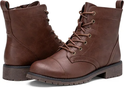 Vista 5 de Vepose Botines de moda para mujer, botines de tacón bajo con cordones para mujer