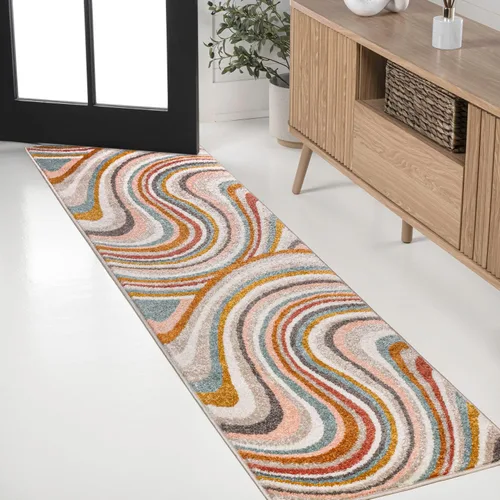 Vista 12 de JONATHAN Y Flow - Alfombra abstracta de 2 x 8 pulgadas, azul/mostaza/gris, moderna, costera, fácil de limpiar, para sala de estar, dormitorio
