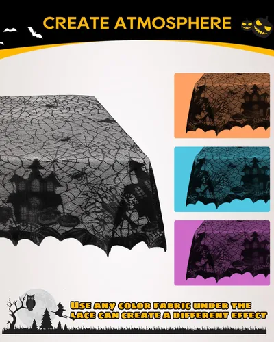 Vista 8 de eZAKKA Mantel de encaje negro para Halloween, 53x68 pulgadas