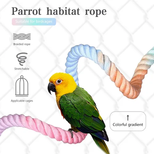 Vista 3 de Soporte de percha de cuerda de pájaro colorido degradado de 3 piezas Bird Cage Climbing Rope Toys Accessories,Bendable Climbing,Parakeet Lovebirds