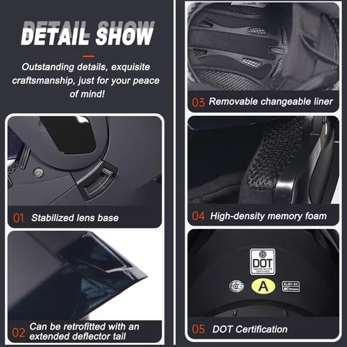 Vista 3 de Casco Modular Bluetooth para Motocicleta con Cola DOT/ECE Aprobado Cascos Frontales Abatibles Visores Duales Anti-Empañamiento Casco de Cara