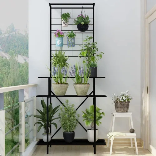 Vista 9 de Estante colgante para macetas, resistente soporte para plantas, enrejado, soporte para plantas de múltiples capas para el hogar, jardín, balcón