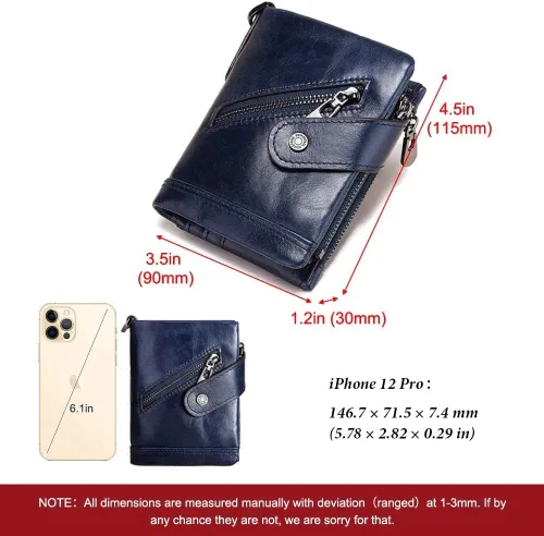 Vista 6 de HUMERPAUL Cartera de piel para mujer, con bloqueo RFID, pequeña, compacta, plegable, con bolsillo con cremallera, con ventana de identificación