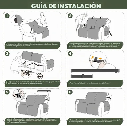 Vista 7 de TAOCOCO Fundas para Sillón de Dos Plazas Reclinable 100% Impermeables, Fundas Divididas para Loveseat Reclinable, Funda Antideslizante para Sofá