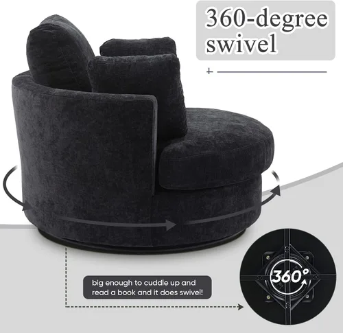 Vista 5 de Silla giratoria de barril para sala de estar, moderna silla giratoria redonda para sofá, silla de club de chenilla, silla Boucle, sillón decorativo