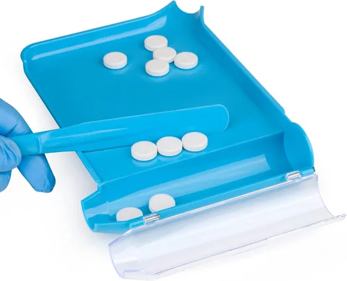 Vista 3 de SimCoach Bandeja de conteo de píldoras, contador de pastillas para mano izquierda con espátula (azul claro)