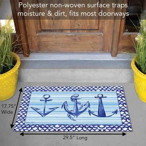 Vista 3 de Counterart Anchors Away - Tapete de entrada para interiores y exteriores fabricado en los Estados Unidos de bajo perfil, parte trasera de goma