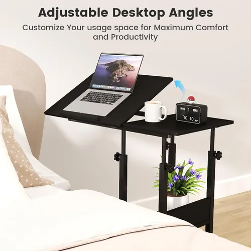 Vista 8 de Hadulcet Mesa C Ajustable con Estación de Carga, Escritorio Inclinable Mesa Auxiliar en Forma de C para Sofá, Soporte sobre Cama con Ruedas