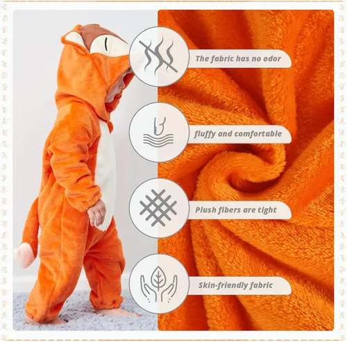 Vista 7 de MICHLEY - Overol unisex para bebé mameluco estilo animal con capucha de franela cosplay para invierno u otoño