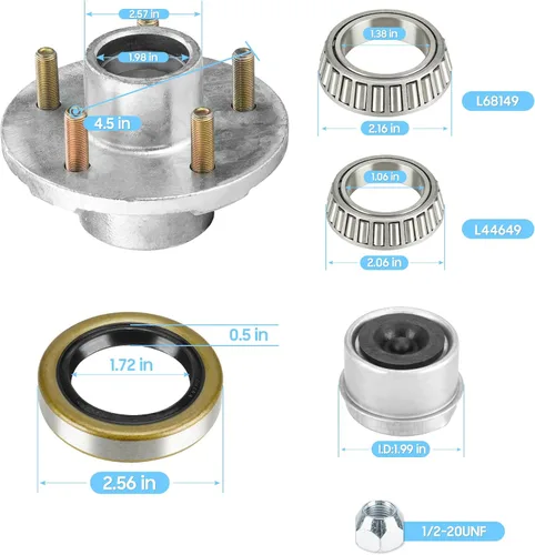 Vista 2 de SEHNSUCHT Kit de Cubo Tensor de Rueda de Remolque, 5 Agujeros, Cubo Tensor de Perno de 4.5" para Ejes de Remolque de 3500lb, Compatible con Eje