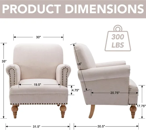 Vista 2 de DM Furnitue - Silla de acento moderna, sillas de brazo cómodas, silla de salón tapizada cómoda, sofá individual/sofá para dormitorio/sala de estar