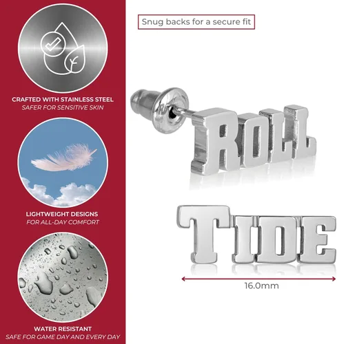Vista 6 de Stone Armory Pendientes para joyería de la Universidad de Alabama, regalos para mujer, graduación – Acero inoxidable agradable a la piel Bama