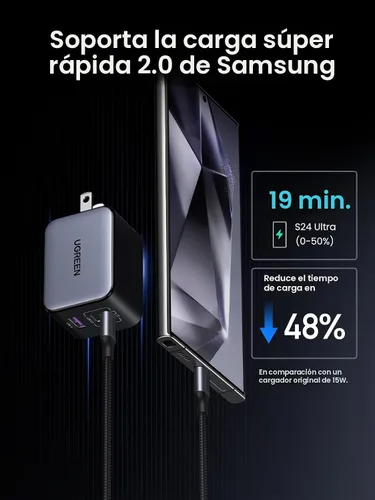 Vista 6 de UGREEN Nexode X - Cargador de pared USB C de 65 W, 3 puertos PPS ultra compacto, plegable, cargador rápido para MacBook Pro/Air, iPhone 17/16/15