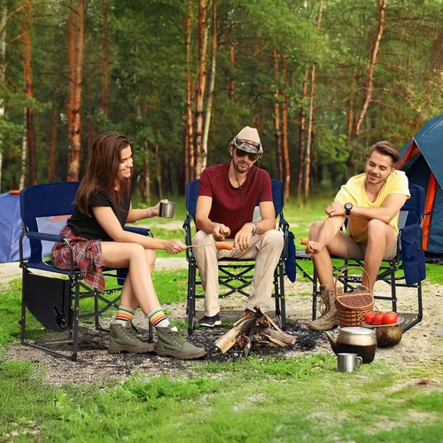 Vista 7 de VINGLI Sillas de campamento, silla de directores, silla de camping con mesa auxiliar y bolsa de transporte, sillas de campamento resistentes