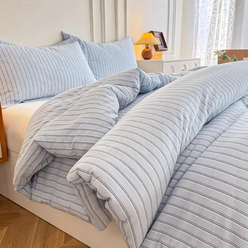Vista 8 de Juego de edredón 100% algodón tamaño matrimonial, diseño reversible teñido de hilos a cuadros, suave algodón lavado en ambos lados, ropa de cama