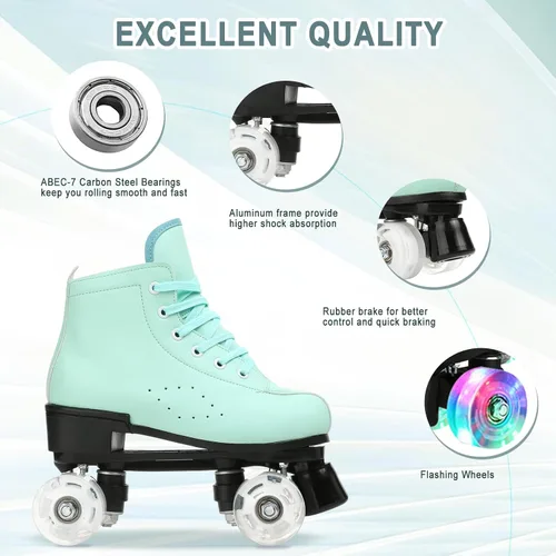 Vista 6 de Patines de ruedas para mujeres y hombres, zapatos altos de piel de vacuno, patines clásicos de doble fila, patines de cuatro ruedas para hombres