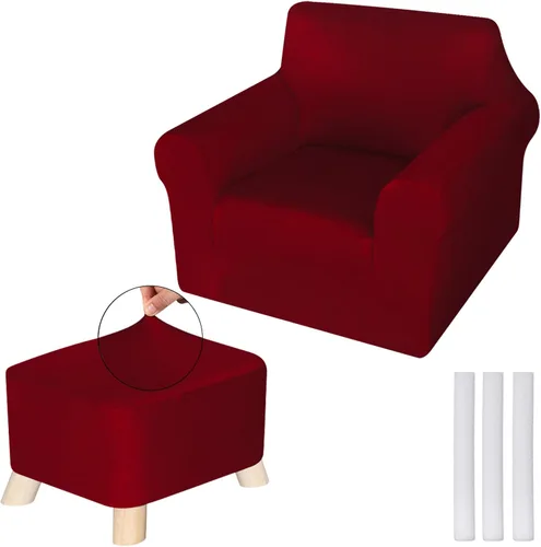 Vista 8 de HunnmingRe Juego de fundas para silla y otomana, funda de cojín en forma de T, de seda de leche, protector de muebles, sofá suave para sillón