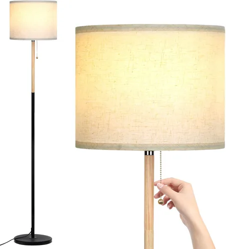 Vista 10 de Lámpara de pie para dormitorio, lámparas de pie de granja para sala de estar, lámpara de poste de mediados de siglo, pantalla de lámpara de lino