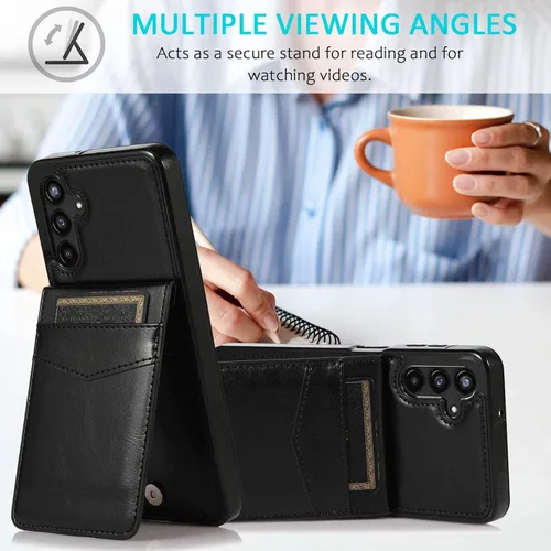 Vista 4 de Asuwish Funda de teléfono para Samsung Galaxy A13 5G con protector de pantalla de vidrio templado, soporte para tarjetas de crédito, soporte