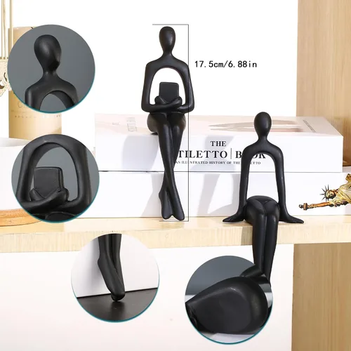 Vista 7 de CYYKDA Decoración para estantería Estatua del pensador negra Figuras Set de 4 - Decora tu hogar, oficina o estantería con esculturas de arte
