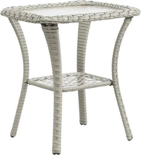 Vista 45 de Belord Mesa auxiliar pequeña para exteriores, mesa de mimbre de vidrio templado, mesa de centro impermeable para patio, mesa auxiliar de ratán