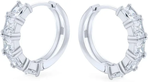 Vista 2 de Juego de aretes de aro Kpop Huggie con corte baguette clásico para novias, para mujeres y hombres, circonita cúbica transparente, plata de ley 925