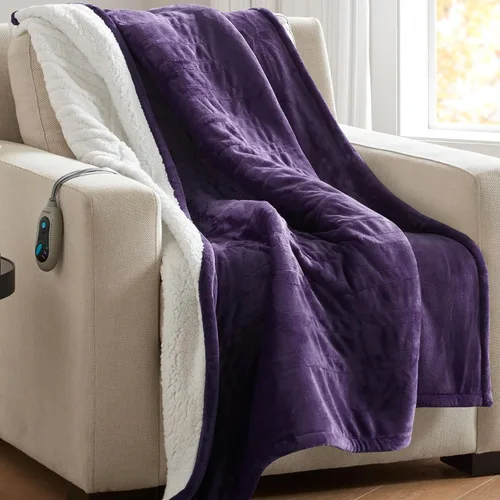 Vista 25 de Beautyrest Manta térmica, manta eléctrica, suave, cálida y reversible, manta térmica Sherpa para oficina, sofá, 3 ajustes de calor, apagado